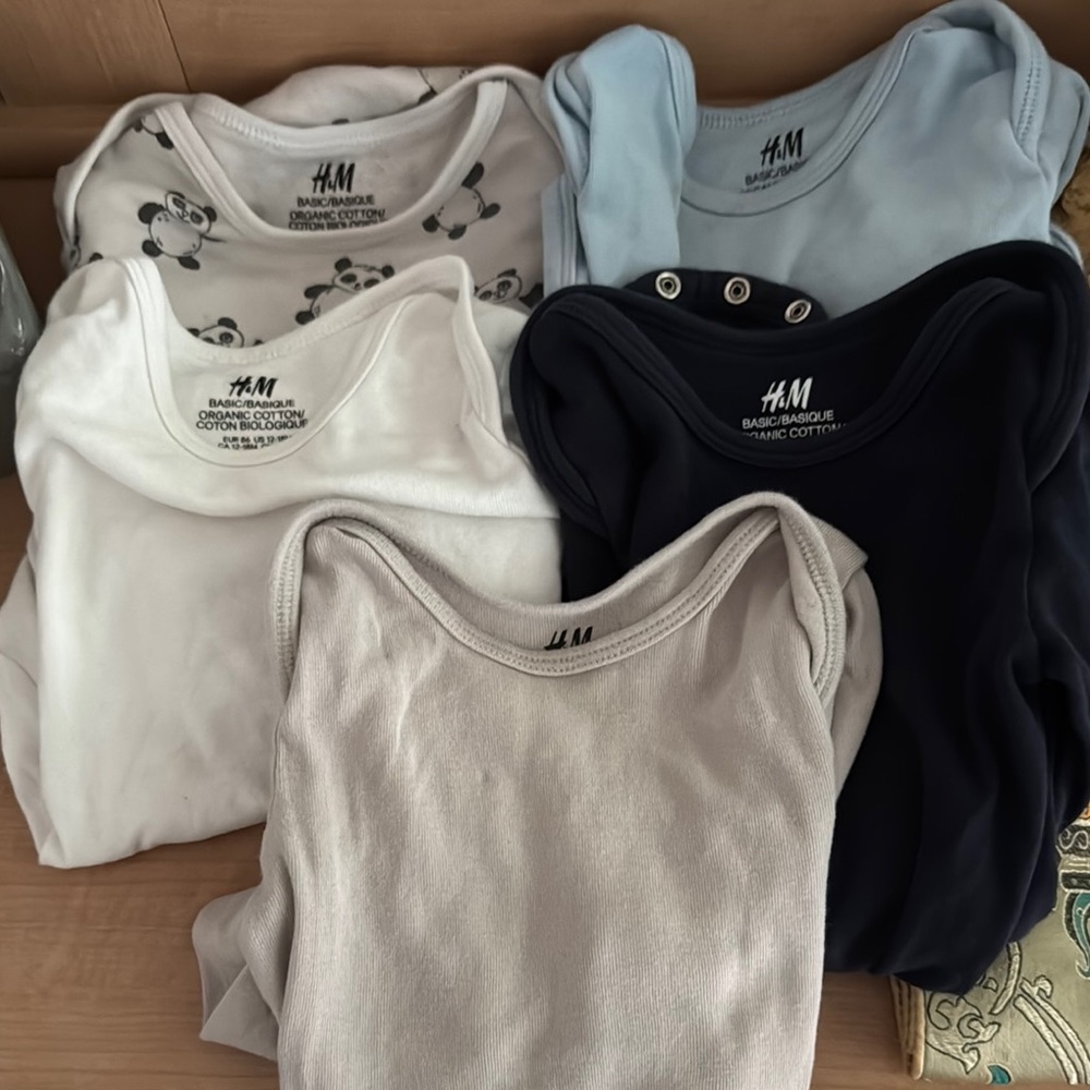 H&M Baby Bodysuit Collection - Light Blue, Navy, White, Gray